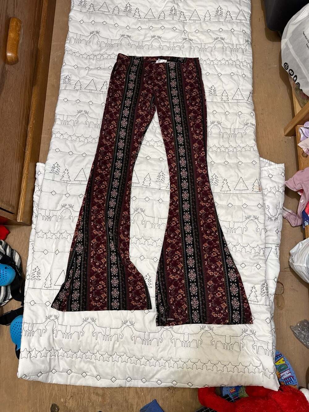 Ivy + Main Burgundy Floral Boho Flare Bell Bottom Pants